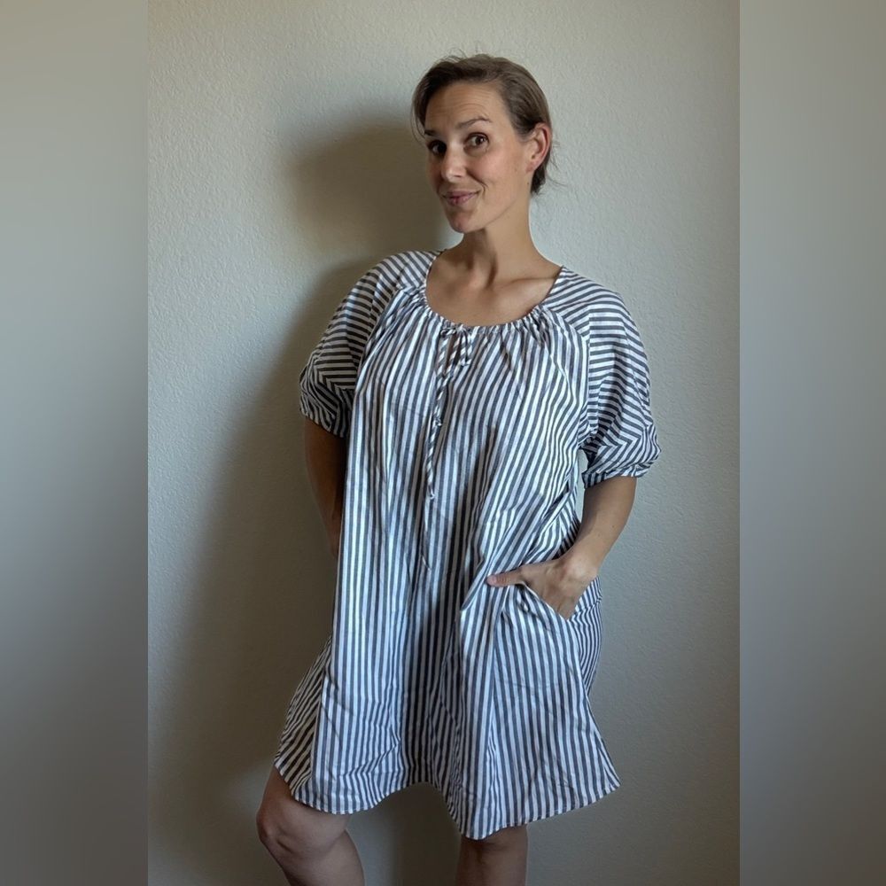 nlt Charcoal Gray White Stripe Pocket Dress Oversized Fit Small